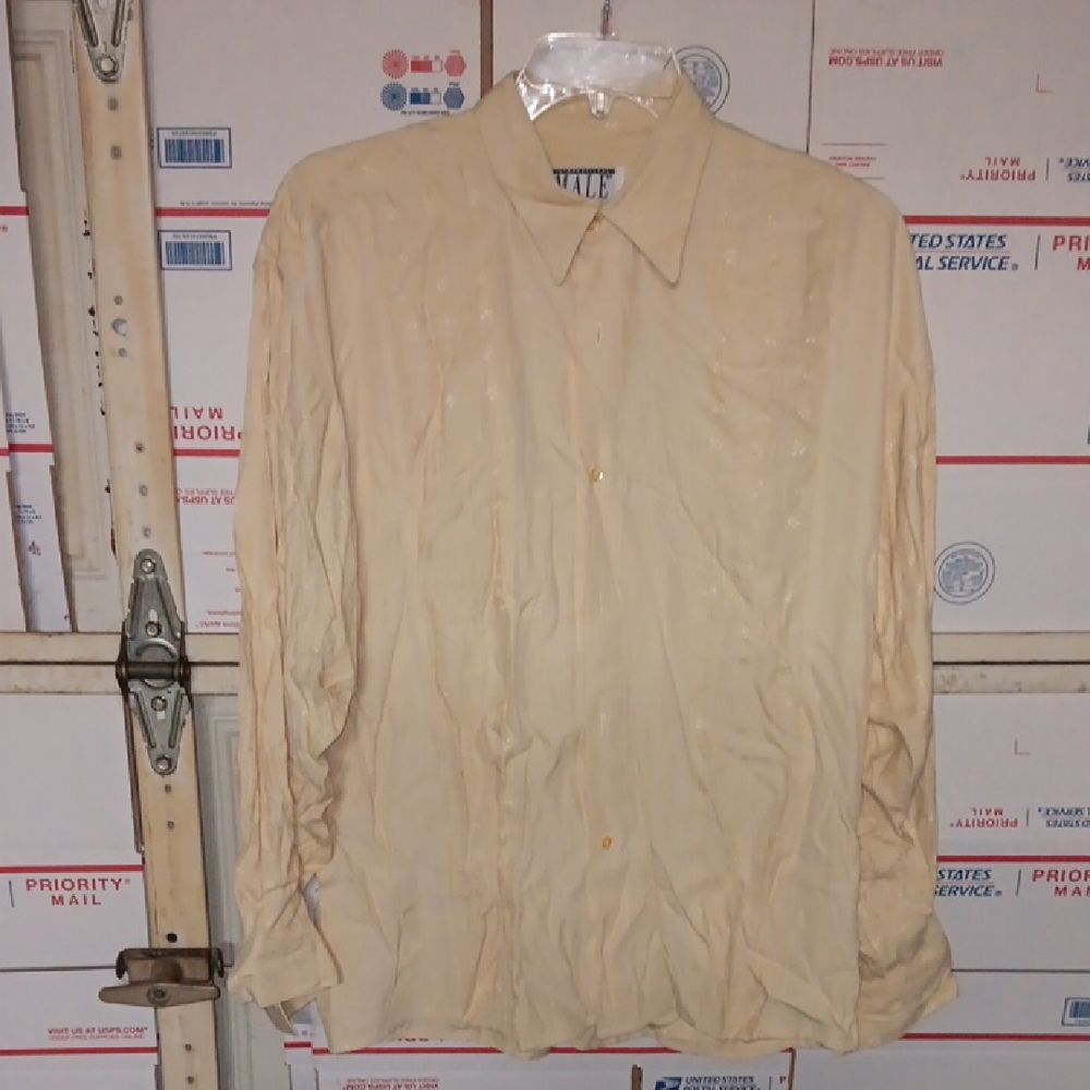 Male Size L Beige Long Sleeve Button-Up Shirt (SKU N164)